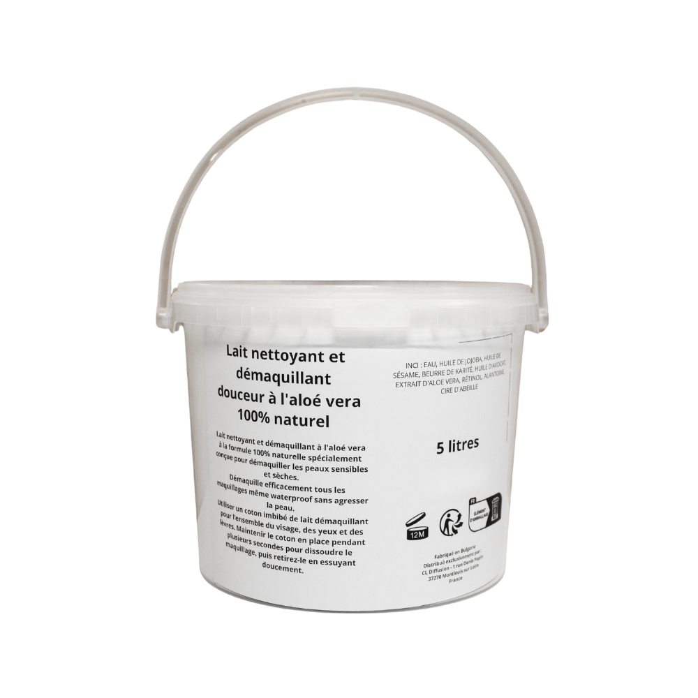 Lait nettoyant/démaquillant à l'aloe vera - gros contenant 5 LITRES