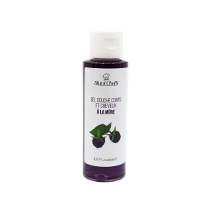 2 en 1Gel douche corps et shampoing à la mûre - 100ml 100% naturel - Format voyage