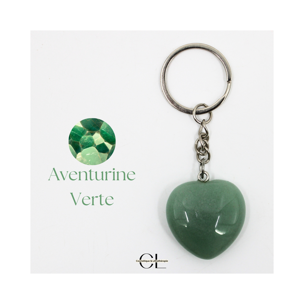 Porte-clefs avec pierre naturelle Aventurine Verte A 30mm en forme de coeur