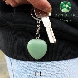 Porte-clefs avec pierre naturelle Aventurine Verte A 30mm en forme de coeur