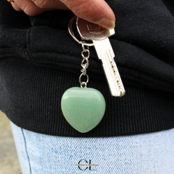 Porte-clefs avec pierre naturelle Aventurine Verte A 30mm en forme de coeur