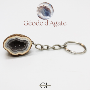Porte-clefs avec pierre naturelle Géode Agate brute 3cm
