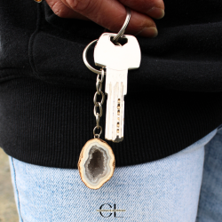 Porte-clefs avec pierre naturelle Géode Agate brute 3cm