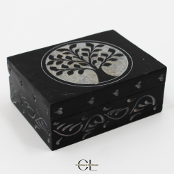 Boîte à bijoux en pierre Saponite rectangle Arbre de Vie 10cm