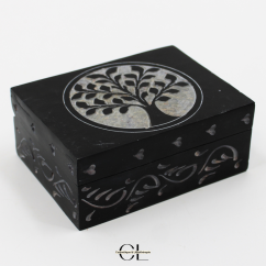 Boîte à bijoux en pierre Saponite rectangle Arbre de Vie 10cm