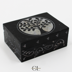 Boîte à bijoux en pierre Saponite rectangle Arbre de Vie 10cm