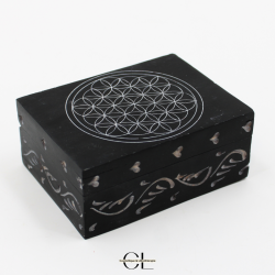 Boîte à bijoux en pierre Saponite rectangle Fleur de Vie 10cm