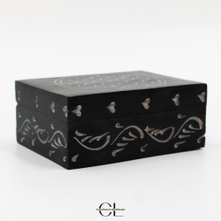 Boîte à bijoux en pierre Saponite rectangle Fleur de Vie 10cm