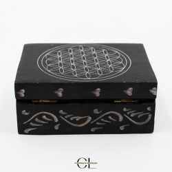 Boîte à bijoux en pierre Saponite rectangle Fleur de Vie 10cm