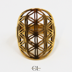 Bague Fleur de vie en acier inoxydable avec plaquage or