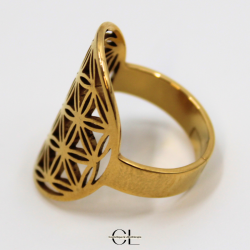 Bague Fleur de vie en acier inoxydable avec plaquage or