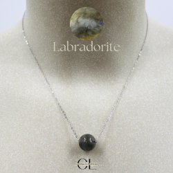 Collier en argent 925  avec pierre Labradorite A Boule 12mm