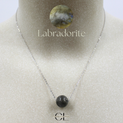 Collier en argent 925  avec pierre Labradorite A Boule 12mm