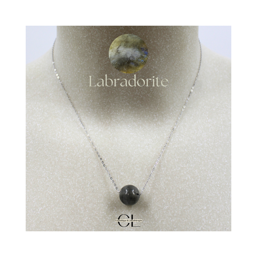 Collier en argent 925  avec pierre Labradorite A Boule 12mm