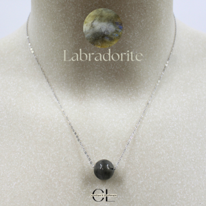 Collier en argent 925  avec pierre Labradorite A Boule 12mm