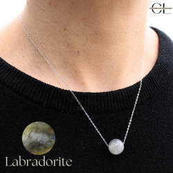 Collier en argent 925  avec pierre Labradorite A Boule 12mm