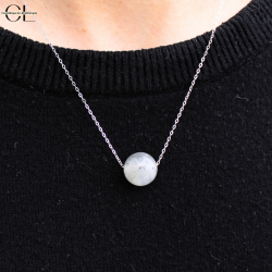 Collier en argent 925  avec pierre Labradorite A Boule 12mm