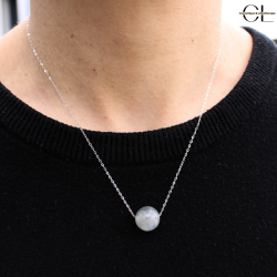 Collier en argent 925  avec pierre Labradorite A Boule 12mm