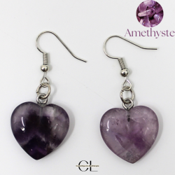 Boucles d'oreilles avec pierre Amethyste AB en forme de coeur 20mm