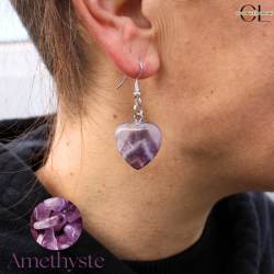 Boucles d'oreilles avec pierre Amethyste AB en forme de coeur 20mm