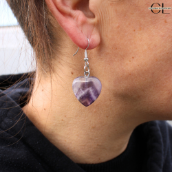 Boucles d'oreilles avec pierre Amethyste AB en forme de coeur 20mm