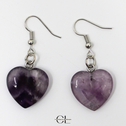 Boucles d'oreilles avec pierre Amethyste AB en forme de coeur 20mm