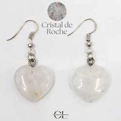Boucles d'oreilles avec pierre Cristal de Roche AB en forme de coeur 20mm