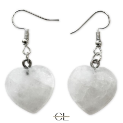 Boucles d'oreilles avec pierre Cristal de Roche AB en forme de coeur 20mm