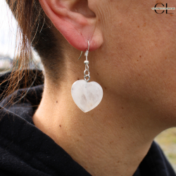 Boucles d'oreilles avec pierre Cristal de Roche AB en forme de coeur 20mm