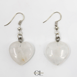 Boucles d'oreilles avec pierre Cristal de Roche AB en forme de coeur 20mm