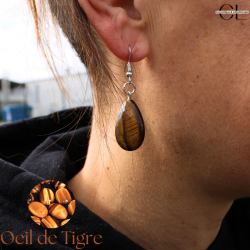 Boucles d'oreilles avec pierre Oeil de Tigre A en forme de goutte 25mm