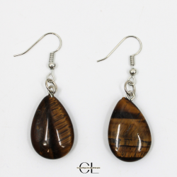 Boucles d'oreilles avec pierre Oeil de Tigre A en forme de goutte 25mm