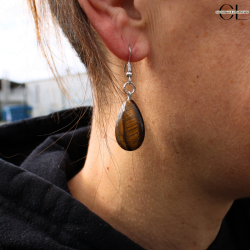 Boucles d'oreilles avec pierre Oeil de Tigre A en forme de goutte 25mm