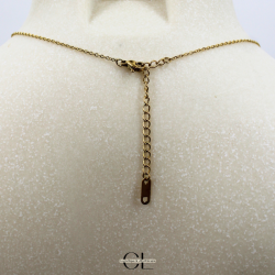 Collier chaine plume doré en forme Y  en acier inoxydable avec pierre Quartz Rose A 8mm