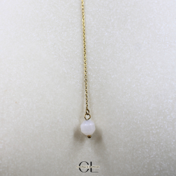 Collier chaine plume doré en forme Y  en acier inoxydable avec pierre Quartz Rose A 8mm