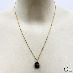 Collier chaine en acier inoxydable doré  avec pierre Améthyste A et Croix