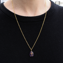Collier chaine en acier inoxydable doré  avec pierre Améthyste A et Croix