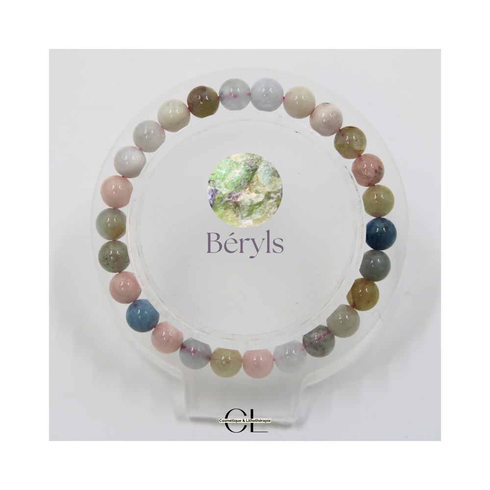 Bracelet en pierres naturelles Béryls Aigue marine et Morganite A 7mm