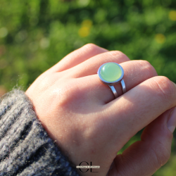 Bague en acier inoxydable argentée avec pierre Aventurine Verte A