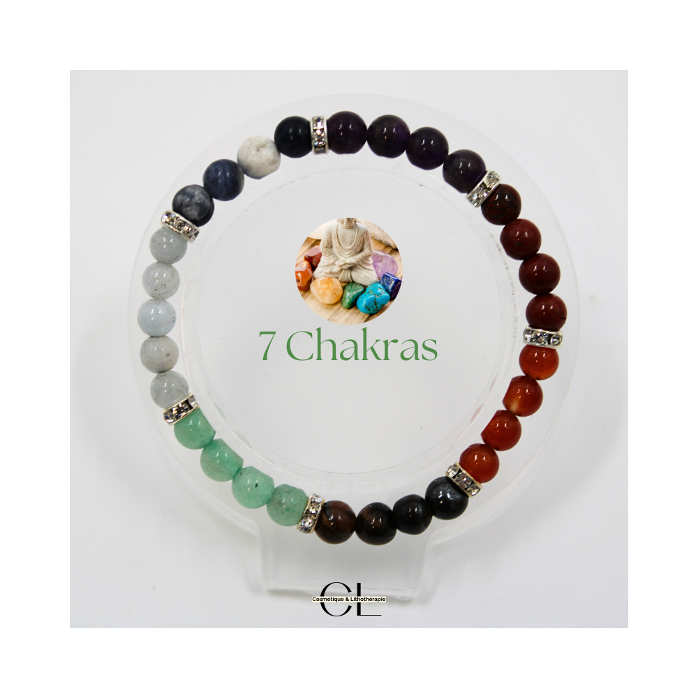 Bracelet en pierres naturelles 7 chakras et strass AB 8mm