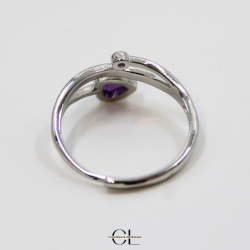 Bague en cuivre blanc ajustable facetté Amethyste AA en forme de cœur