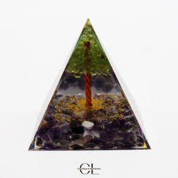 Orgonite pyramide Amethyste et Péridot Arbre de Vie