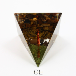 Orgonite pyramide Oeil de Tigre  Péridot Arbre de Vie