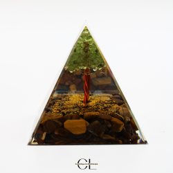 Orgonite pyramide Oeil de Tigre  Péridot Arbre de Vie