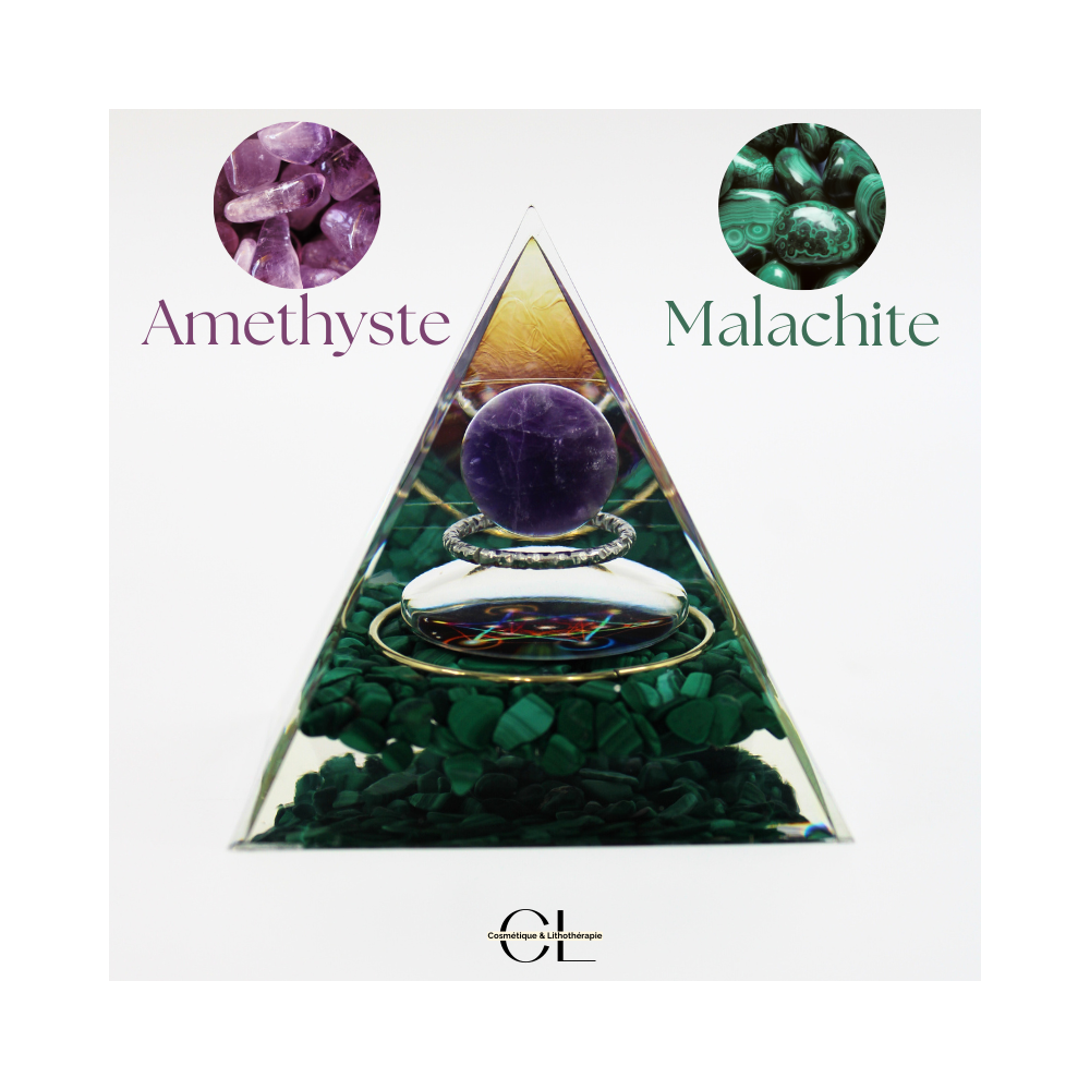 Orgonite pyramide Amethyste  Malachite Métatron