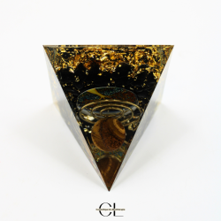 Orgonite pyramide Oeil de Tigre et Obsidienne Noire Arbre de Vie  Spirale