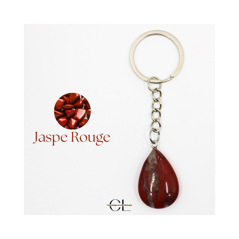 Porte-clefs avec pierre naturelle Jaspe Rouge AB 30mm en forme de goutte