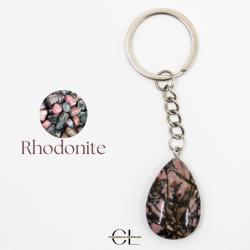 Porte-clefs avec pierre naturelle Rhodonite A 30mm en forme de goutte