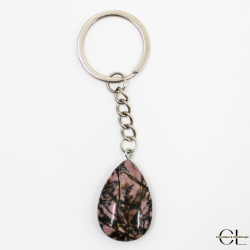 Porte-clefs avec pierre naturelle Rhodonite A 30mm en forme de goutte