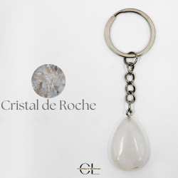 Porte-clefs en pierre naturelle Cristal de Roche A 30mm en forme de goutte